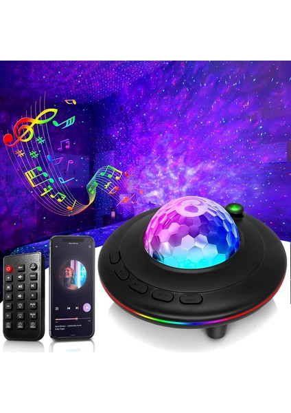 Bluetooth Projektör Gece Lambası Uzaktan Kumandalı Rgb LED Hoparlör Yıldızlı Gökyüzü Işık Efekti, Müzik Çalar
