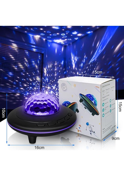 Bluetooth Projektör Gece Lambası Uzaktan Kumandalı Rgb LED Hoparlör Yıldızlı Gökyüzü Işık Efekti, Müzik Çalar