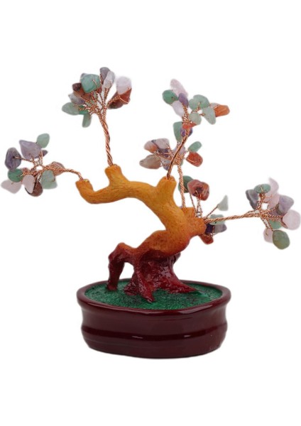 Feng Shui Doğal Kuvars Taşlı Bonsai Şans Bereket Çakra Meditasyon Ağacı Biblo Ev Ofis Hediyesi Mdl