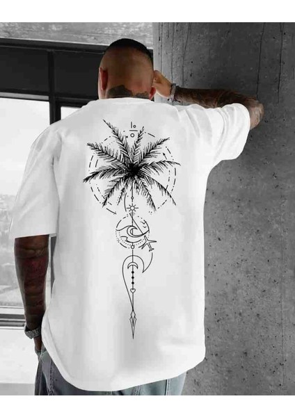 Palmiye Baskılı Özel Tasarım Oversize Tshirt