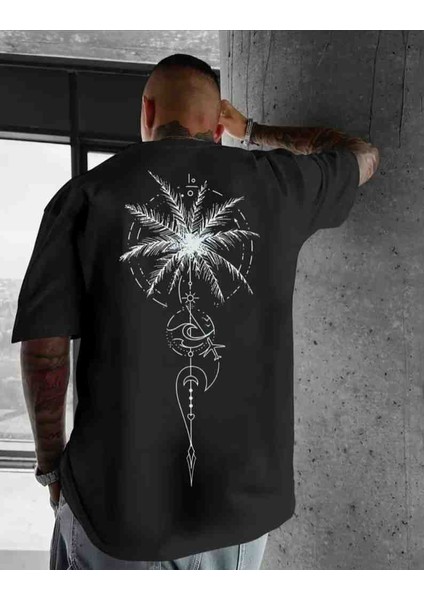 Palmiye Baskılı Özel Tasarım Oversize Tshirt