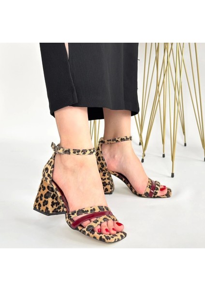 Lanja Leopar Süet Bordo Rugan Detaylı Ayakkabı