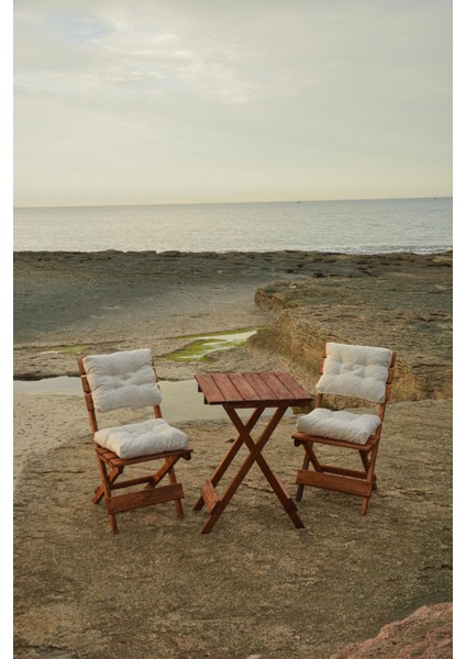 Minderli Balkon Bahçe Mutfak 3lü Bistro Set Katlanır Masa Sandalye 50*50 Krem
