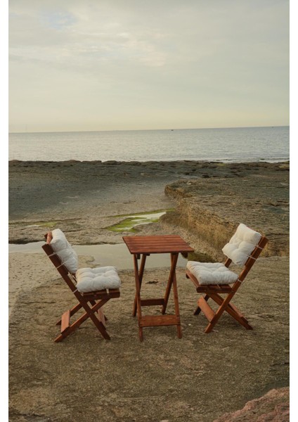 Minderli Balkon Bahçe Mutfak 3lü Bistro Set Katlanır Masa Sandalye 50*50 Krem
