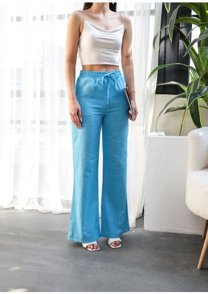 Beli̇ Lasti̇kli̇ ve Bağcikli Keten Pantolon