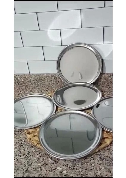 6'lı Paslanmaz Çelik 21.cm Yuvarlak Çay, Kahve, Pasta Servis Tepsisi Dekoratif Sunum Tepsisi modelleri