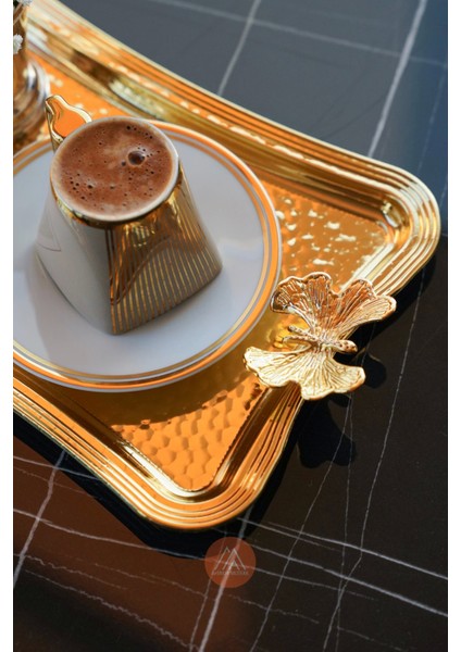 Kelebekli Dövme Desenli Kahve Sunumluk Metal Damat Söz Tepsisi Gold 25X16 cm fırsatları