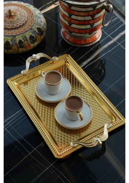 35X25 cm Çelik Dikdörtgen Gold Tepsi