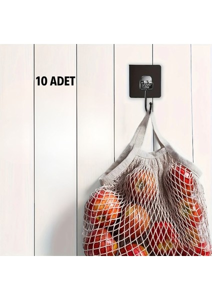Buffer® 10 Adet Duvara, Dolapa Yapışan Güçlü Yapışkanlı Siyah Duvar Askısı