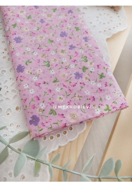 Poplin Kumaş Lale Desen Pembe %100 Cotton 50*170 cm (1 Prç)