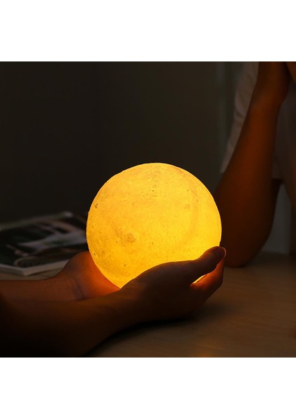 Büro Ev Ofis Için 3D Ay Dekoratif Küre Sarı LED Başucu Gece Lambası