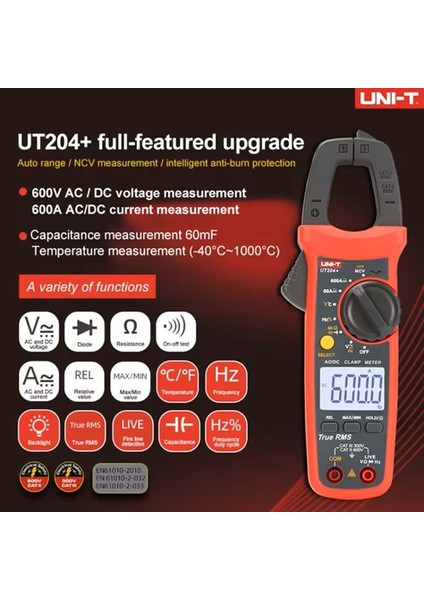 Unit UT204+ Ac/Dc 600A True Rms Dijital Pens Ampermetre. 1 Ad Globe Bant, 1 Adet Kontrol kalemi, Hediyeli