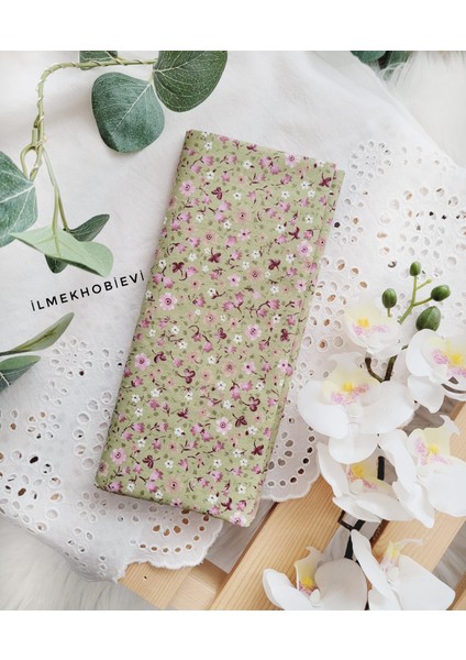 Poplin Kumaş Lale Desen Yeşil Renk Cotton 50*170 cm (1 Prç)