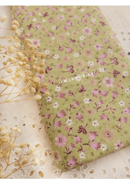 Poplin Kumaş Lale Desen Yeşil Renk Cotton 50*170 cm (1 Prç)