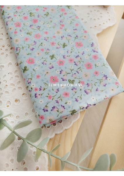 Poplin Kumaş Lale Desen Turkuaz Renk Cotton 50*170 cm (1 Prç)