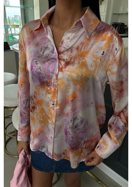 Batik Desenli Saten Gömlek 3409 modelleri