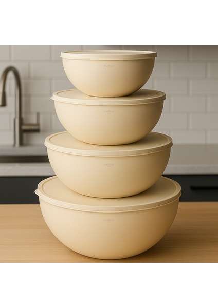 4'lü Büyük Boy Saklama Kabı Seti – Yumuşak Kapaklı Hamur Leğeni & Un ve Erzak Saklama Kabı - Kaseler