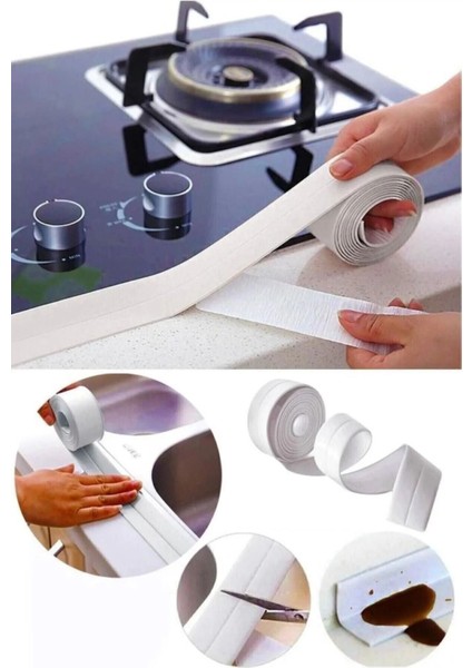 Banyo Küvet Mutfak Lavabo Beyaz Su Sızdırmaz Bant Su Geçirmez Kenar Bandı Tamir Bandı (3.2 Metre )