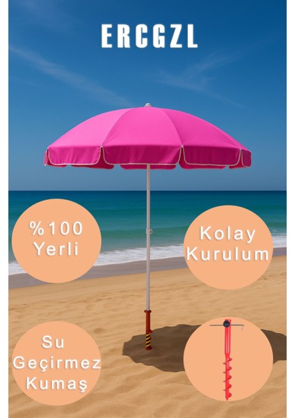 Plaj Şemsiyesi ve Şemsiye Sabitleme Kazığı Seti – Uv Koruma, Su Geçirmez, 10 Telli
