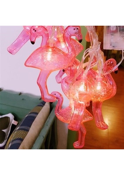 Buffer® 10LU Pilli LED Flamingo Dekoratif Işık Zinciri Aydınlatma 1,5 mt