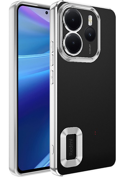 Xiaomi Redmi Note 14 4g Kılıf Logo Gösteren Parlak Kenarlı Kamera Lens Korumalı Şeffaf Omega Silikon Kapak