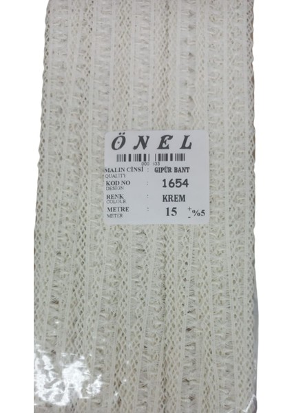 Dantel Polyester Güpür Bant Krem 15 Metre En 3 cm ON-1654-K