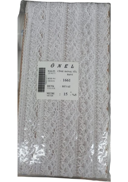 Dantel Polyester Sanal Tül Bant Beyaz 15 Metre En 6 cm ON-1661-B