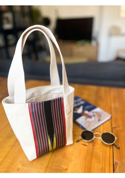 Kiçi – Kutnu Kumaşlı El Yapımı Küçük Boy Tote (Omuz Askılı Kadın Çantası)