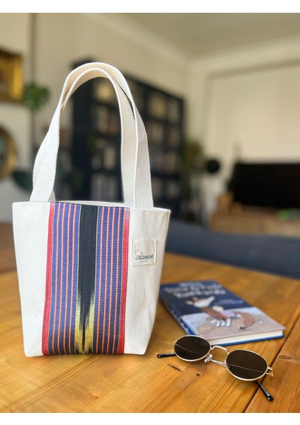 Kiçi – Kutnu Kumaşlı El Yapımı Küçük Boy Tote (Omuz Askılı Kadın Çantası)