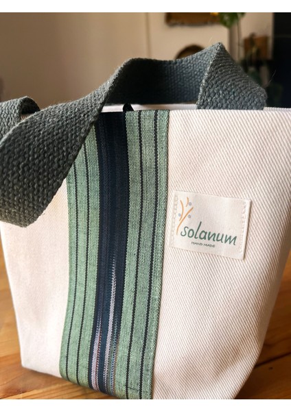 Kiçi – Kutnu Kumaşlı El Yapımı Küçük Boy Tote (Omuz Askılı Kadın Çantası)