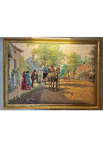 El Yapımı Çeçeveli Kristal Boncuk Işlemeli Goblen Tablo
