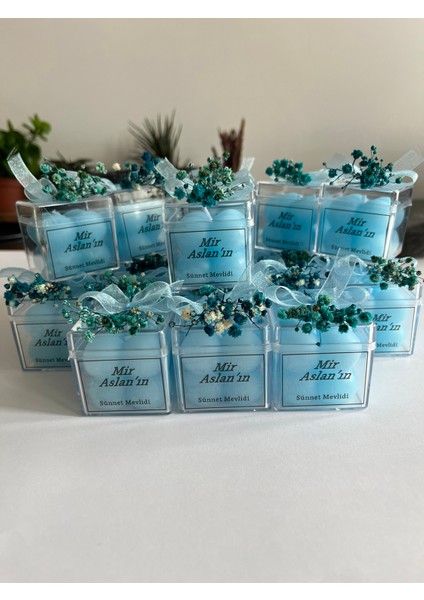 Sünnet Mevlit Baby Shower Için Hediyelik Mavi Renk Mika Kutu Mum 10'lu fiyatları
