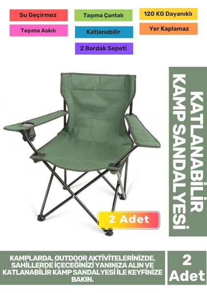 120 Kg Çantalı Katlanabilir Taşıma Askılı Balık Piknik Kamp Sandalye 2'Li Set