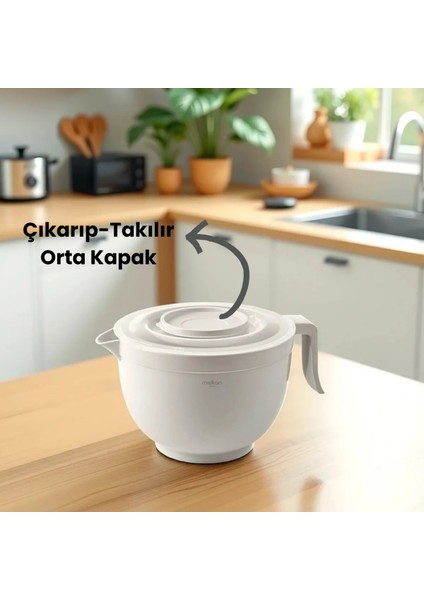 Kapaklı Mikser Kase, Süzgeç, Pirinç Süzgeci, Kase Seti, Büyük Boy Kase, Yuvarlak Kaseler 5'li Set
