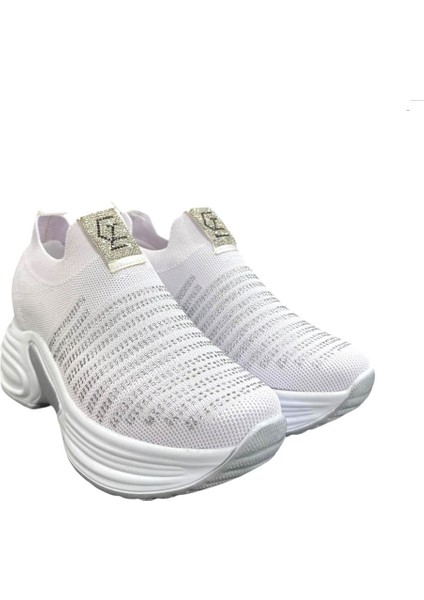 5006 Triko Taşlı Dolgu Topuk Kadın Ayakkabı Sneaker