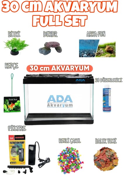 Full Akvaryum Seti Siyah Renk 35X25X15 cm 9 Parça