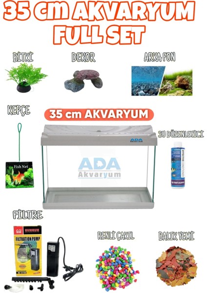 Full Akvaryum Seti Beyaz Renk 35X25X15 cm 9 Parça