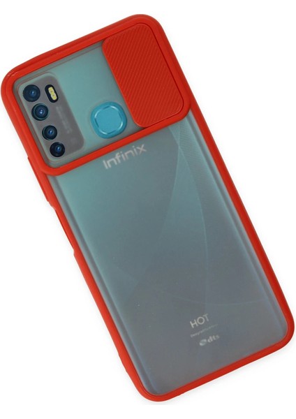 Infinix Hot 9 Kılıf Palm Buzlu Kamera Sürgülü Silikon - Kırmızı Nrmsa