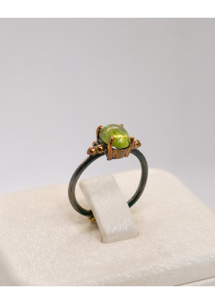 Zebercet (Peridot) Doğal Taşlı Minimal Gümüş Yüzük