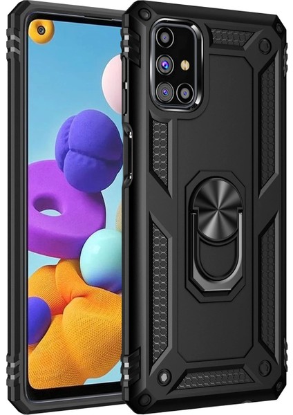 Samsung Galaxy M31S Kılıf Sofya Yüzüklü Silikon Kapak - Siyah Nrmsa