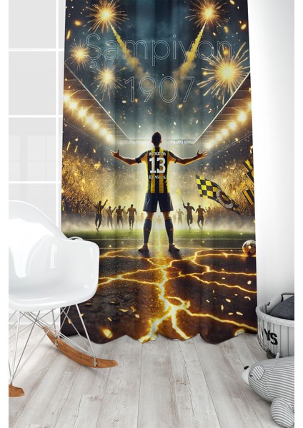 Çocuk ve Bebek Odası Sarı Lacivert Taraftar Futbol Serisi Fon Perde Tek Kanat (Curtain)