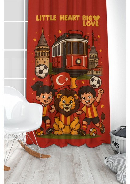 Çocuk ve Bebek Odası Sarı Kırmızı Taraftar Futbol Serisi Fon Perde Tek Kanat (Curtaın)