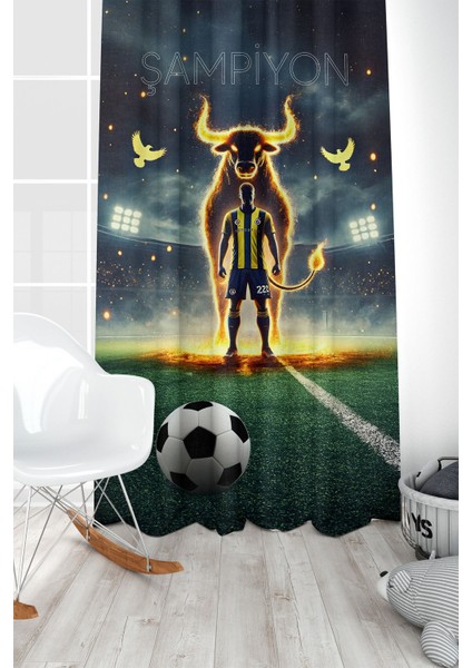 Çocuk ve Bebek Odası Sarı Lacivert Taraftar Futbol Serisi Fon Perde Tek Kanat (Curtain)