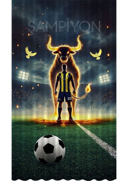 Çocuk ve Bebek Odası Sarı Lacivert Taraftar Futbol Serisi Fon Perde Tek Kanat (Curtain)