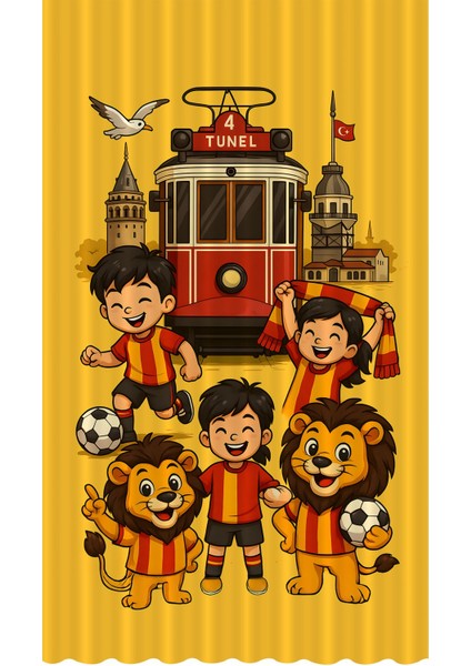 Çocuk ve Bebek Odası Sarı Kırmızı Taraftar Futbol Serisi Fon Perde Tek Kanat (Curtaın)