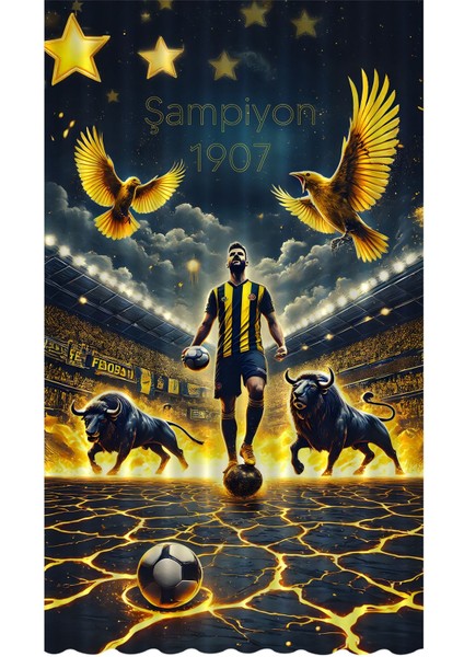 Çocuk ve Bebek Odası Sarı Lacivert Taraftar Futbol Serisi Fon Perde Tek Kanat (Curtain)