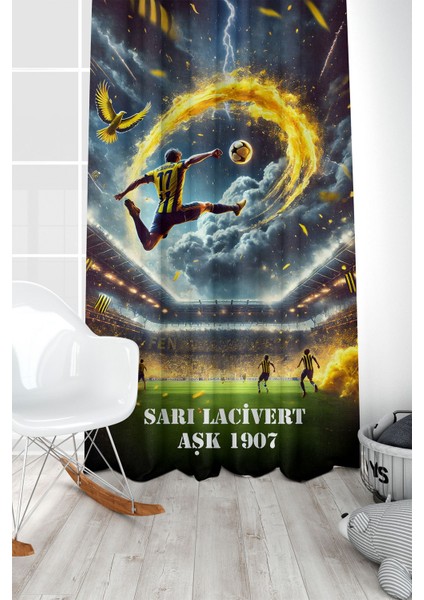 Çocuk ve Bebek Odası Sarı Lacivert Taraftar Futbol Serisi Fon Perde Tek Kanat (Curtain)