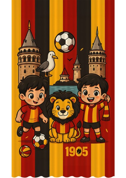 Çocuk ve Bebek Odası Sarı Kırmızı Taraftar Futbol Serisi Fon Perde Tek Kanat (Curtaın)