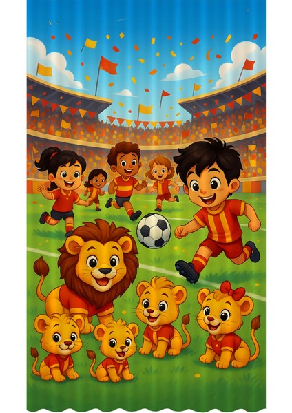 Çocuk ve Bebek Odası Sarı Kırmızı Taraftar Futbol Serisi Fon Perde Tek Kanat (Curtaın)