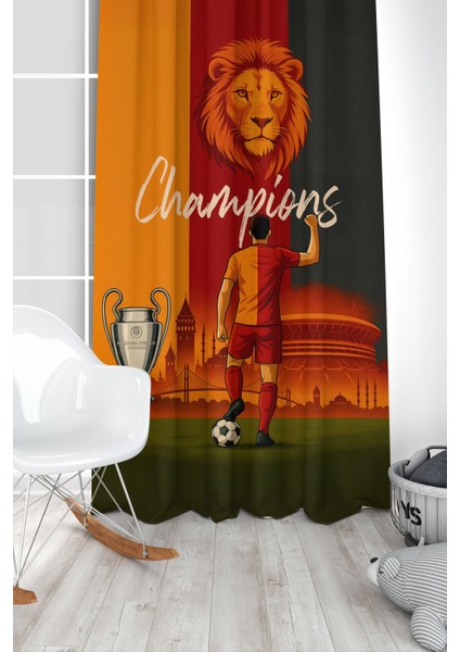 Çocuk ve Bebek Odası Sarı Kırmızı Taraftar Futbol Serisi Fon Perde Tek Kanat (Curtaın)